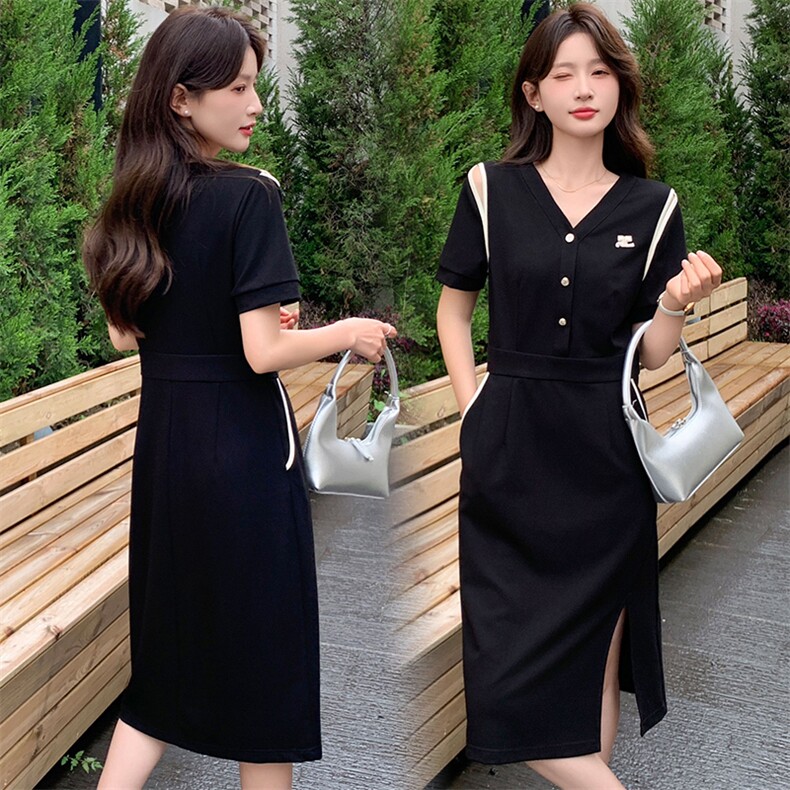 2025夏季新款韩版气质修身显瘦短袖连衣裙，女装连衣裙，超帛