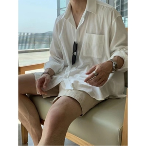 大货~秋季棉麻长袖衬衫男薄款休闲宽松防晒衬衣外套C032-特P35图片