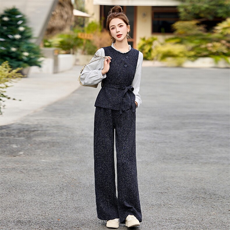 开春穿搭一整套时尚套装女2025新款通勤气质衬衫马甲阔腿裤三件套,女装套装/套裙,涵墨