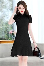 夏季红色蕾丝旗袍连衣裙女改良高端洋气妈妈送考高考年轻款裙子夏，女装连衣裙，鑫鑫美