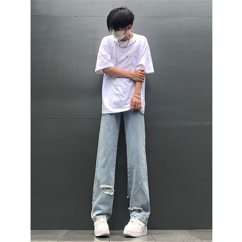 现货夏季显瘦破洞设计感宽松直筒高街薄款休闲牛仔裤K5802-特P35,男装牛仔裤,星座205