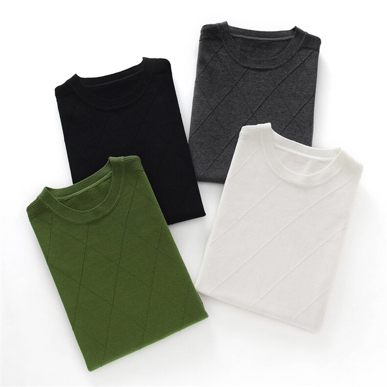 2025夏季男士圆领纯棉针织衫短袖T恤菱形青年打底衫薄款上衣，男装T恤，牧绒家园高端店