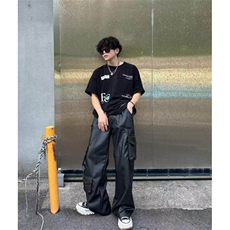皮裤子男士韩版潮流高街帅气痞子口袋2025春季ins长裤K6115-P57，男装皮裤，星座412-1