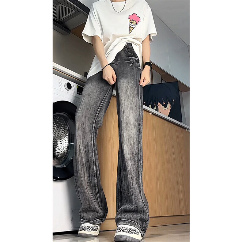 闪电纹牛仔裤男加长版高个子裤子190cm115美式高街微喇裤KZ065P65,男装牛仔裤,电商B312