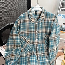 DC037-P35美式复古格子长袖衬衫男女翻领宽松休闲百搭情侣衬衣，男装衬衫，星座603-2