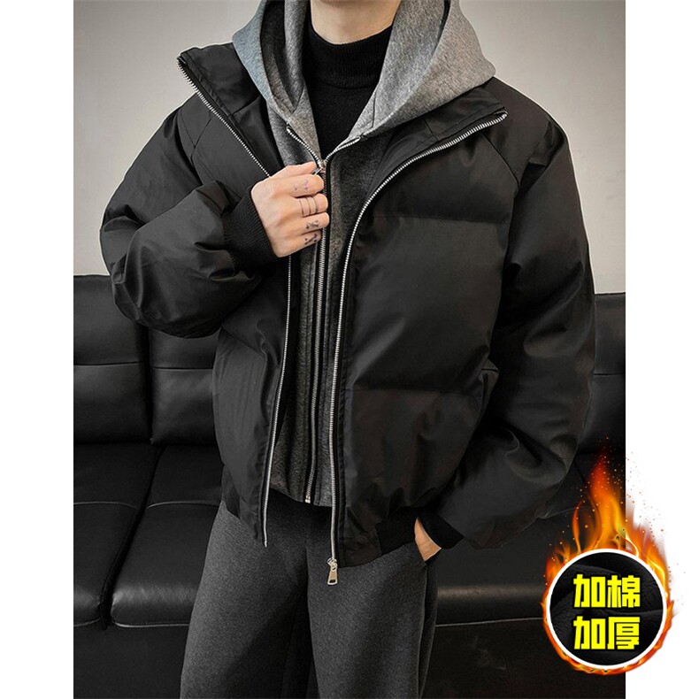 现货高品质重磅工艺美式高街假两件PU皮棉衣男女加厚棉服外套,男装棉衣,电商A486
