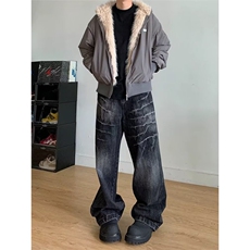新款冬季美式廓形毛领连帽棉服外套男女保暖棉衣外套L90899-p118，男装棉衣，星座1008