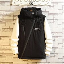 白墙斜拉链装饰连帽棉马甲男冬季防风蓝色马甲A090-MJ20p75限98，男装背心/马甲，电商A089-1