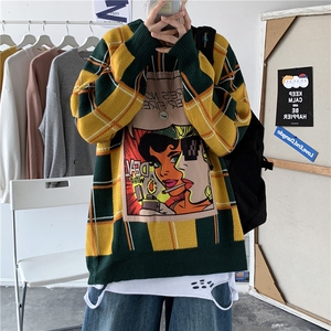 秋冬趣味印花情侣毛衣韩版宽松潮流格男女套头ins针织衫T810P-P80图片