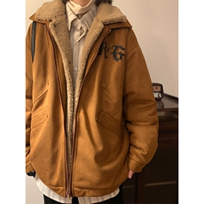 2023港风假两件设计感羊羔绒翻领棉服男冬季-JK22403-p180-控228，男装棉衣，星座605(原A050)