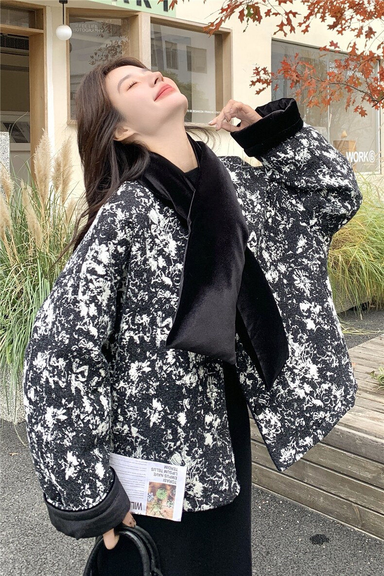 文艺范复古围巾款丝绒拼接羽绒服女冬季2025新款90白鸭绒保暖外套,女装羽绒服,慧尚2-185