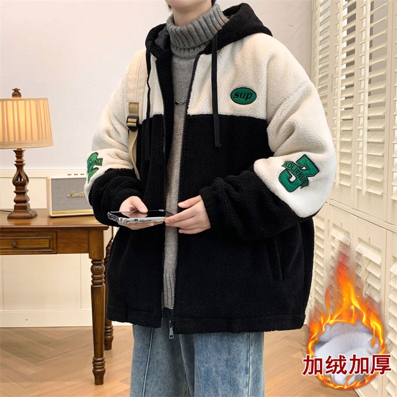 羊羔毛加厚棉衣外套男冬季新款港风棉袄撞色连帽棉服M66加厚-P98,男装棉衣,电商A320A