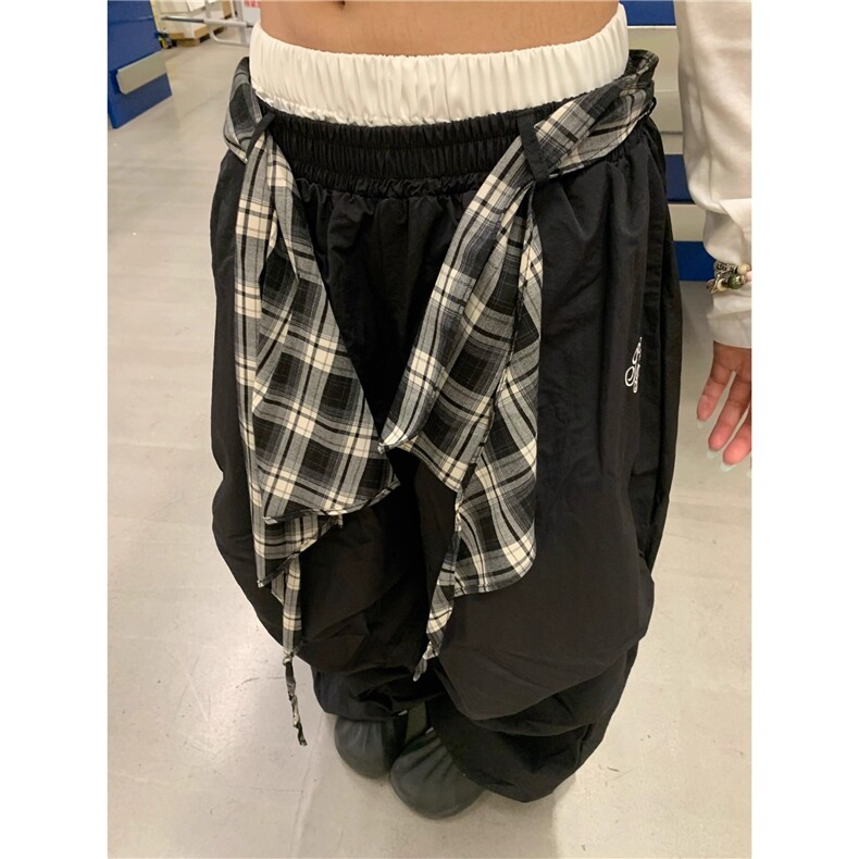 JIAONI美式街头可拆卸叠穿街舞阔腿裤双腰头休闲伞兵裤K6576-P48图片