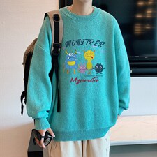 ！2023秋冬新款男士圆领毛衣百搭印花针织衫上衣外套M809P45图片