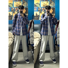【有货】蓝色格子衬衫男长袖高级感痞帅美式衬衣外套CY19CC-特P35，男装衬衫，星座1007（原301D）
