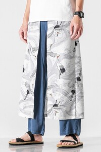 夏季大码风仙鹤古风改良汉服仙气情侣棉麻哈伦直筒裤 K88/P70图片