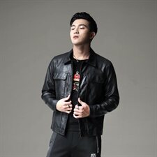 2021秋季新款男士翻领机车皮外套修身潮男皮衣8117-1，男装皮衣，钱塘6007(原2006)
