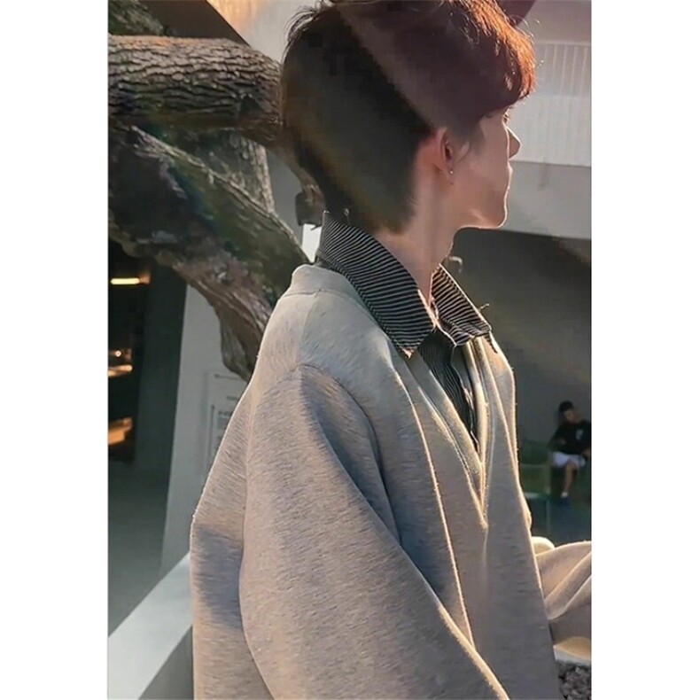 灰色假两件Polo卫衣男款秋季衬衫拼接长袖T恤学院风上衣WWY02,男装衬衫,星座1116A（原606A-3）