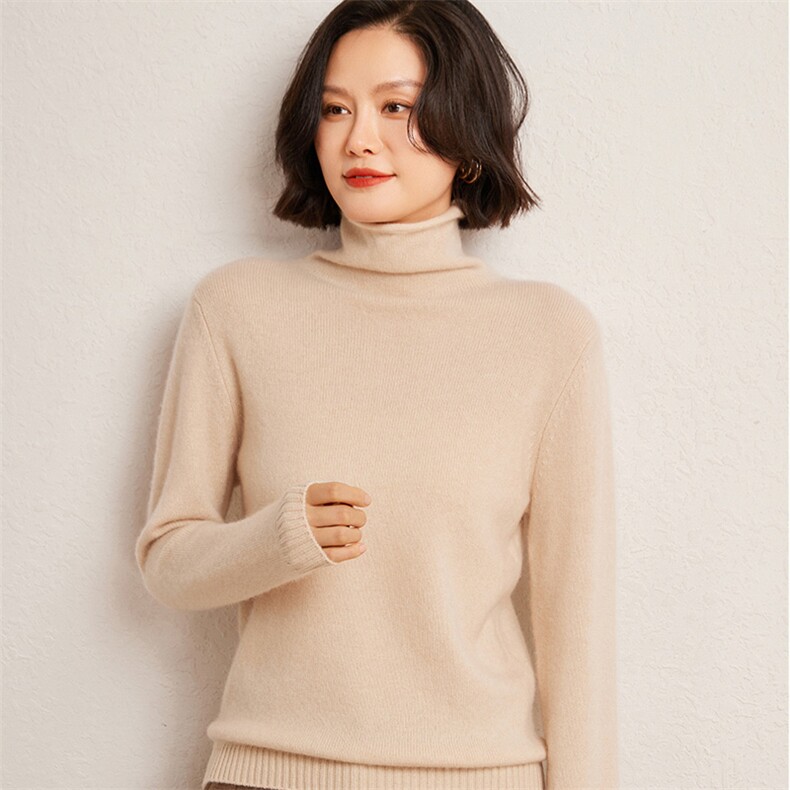 秋冬季35%羊绒65%羊毛休闲百搭7针加厚堆堆领羊绒衫，女装羊绒衫，广悦羊绒