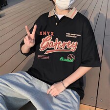 夏季ins潮牌宽松百搭五分短袖撞色翻领古着polo衫 T1064-P30图片