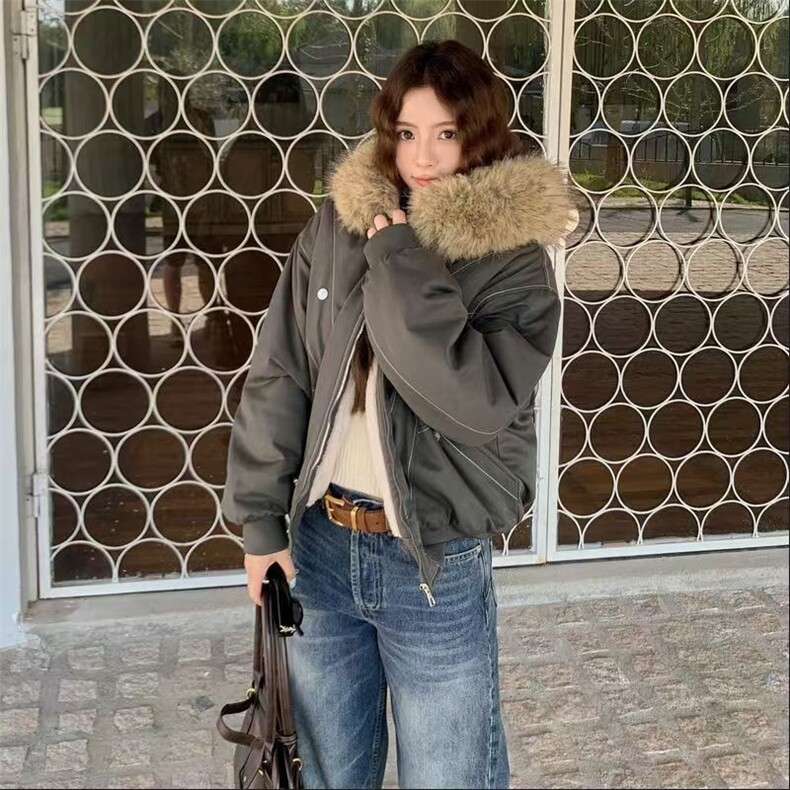 男女宽松美式工装外套加绒保暖毛领座山雕夹克棉服G881特P110网图图片