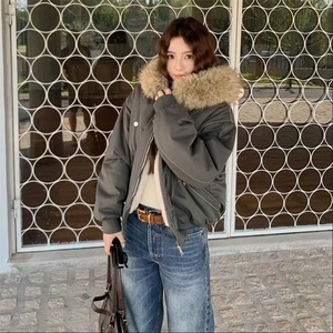 男女宽松美式工装外套加绒保暖毛领座山雕夹克棉服G881特P110网图图片