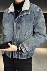 M-3XL9566-P175羊羔毛加绒加厚渐变色牛仔外套男，男装工装外套，电商B321-1