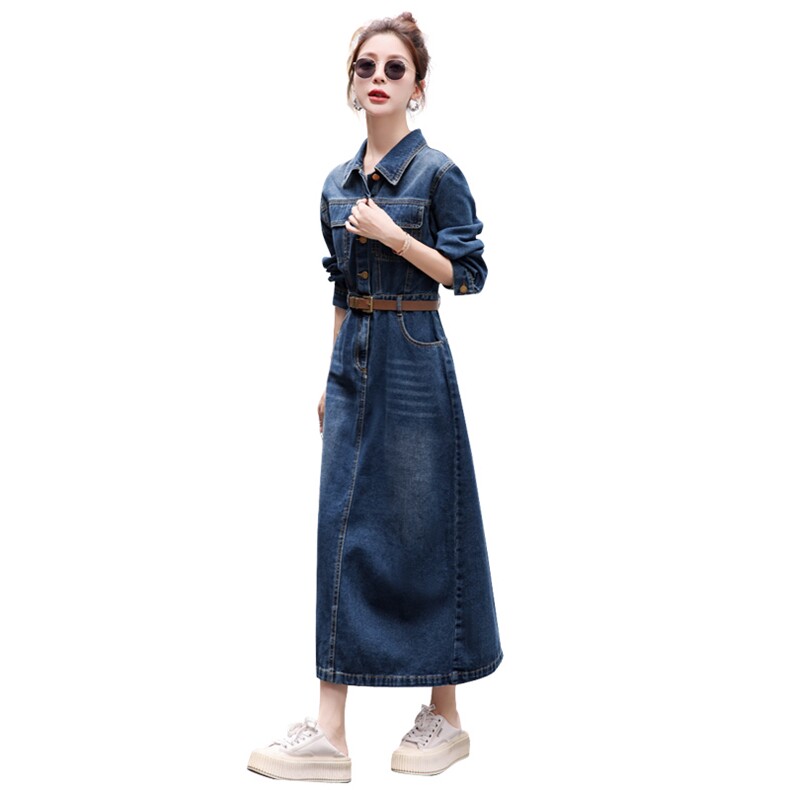 （现货）高端精致牛仔连衣裙女2026春秋新款气质高级感显瘦过膝,女装连衣裙,印象茜