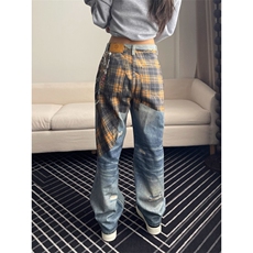 YESI美式3D印花牛仔裤男女宽松街头潮流设计感小众水洗休闲长裤子，男装牛仔裤，四季星座505