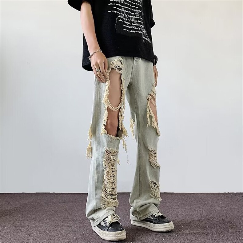 美式街头破洞牛仔裤男宽松欧美高街vibe风长裤子N08231-P45,男装牛仔裤,星座308B-2