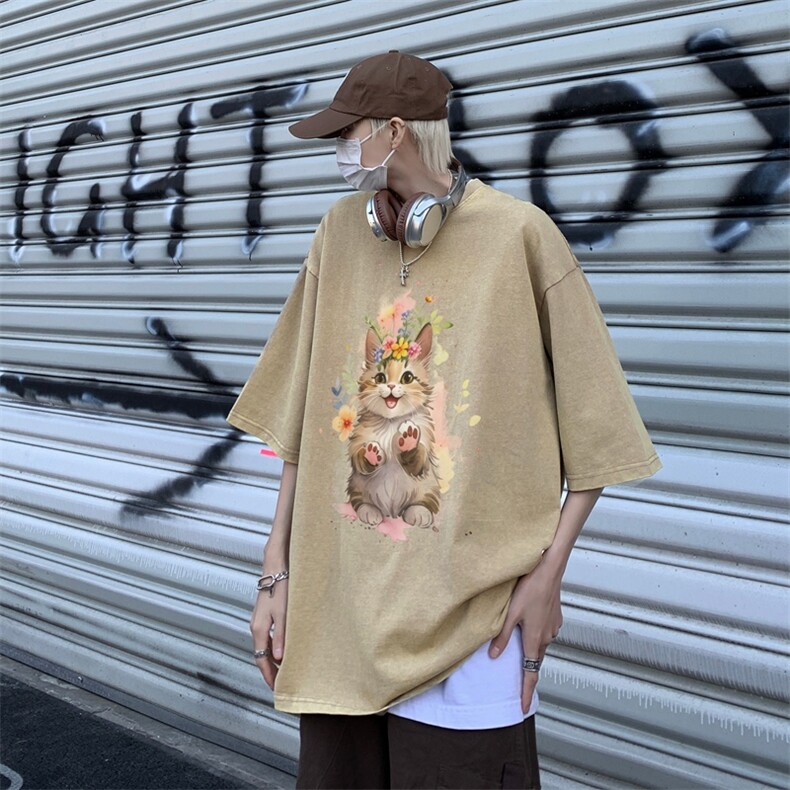 潮牌宽松短袖t恤蜡染美式复古高街水洗做旧517A-2-SX245-P38,男装T恤,星座517A-2