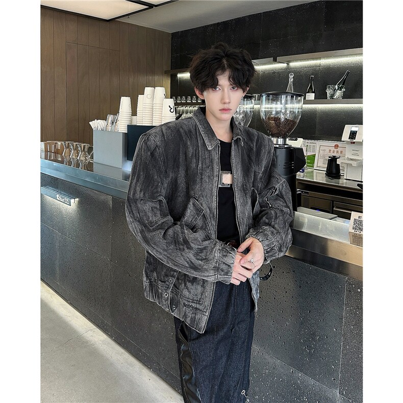 美式复古皮衣外套男短款潮牌高级感痞帅春秋cleanfit翻领机车夹克,男装夹克,星座601-2