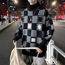 棋盘格子高领毛衣男春秋季M125P42，男装针织衫/毛衣，星座1116-2