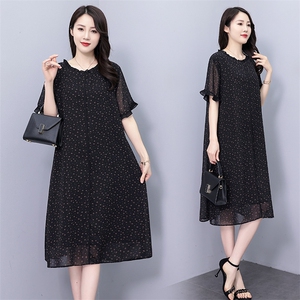 （现货）2025年夏季薄款中长款A型短袖圆领连衣裙，女装连衣裙，深妍伊美