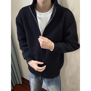 重磅秋冬北极绒双拉链毛衣开衫美式复古休闲慵懒风宽松针织衫外套图片