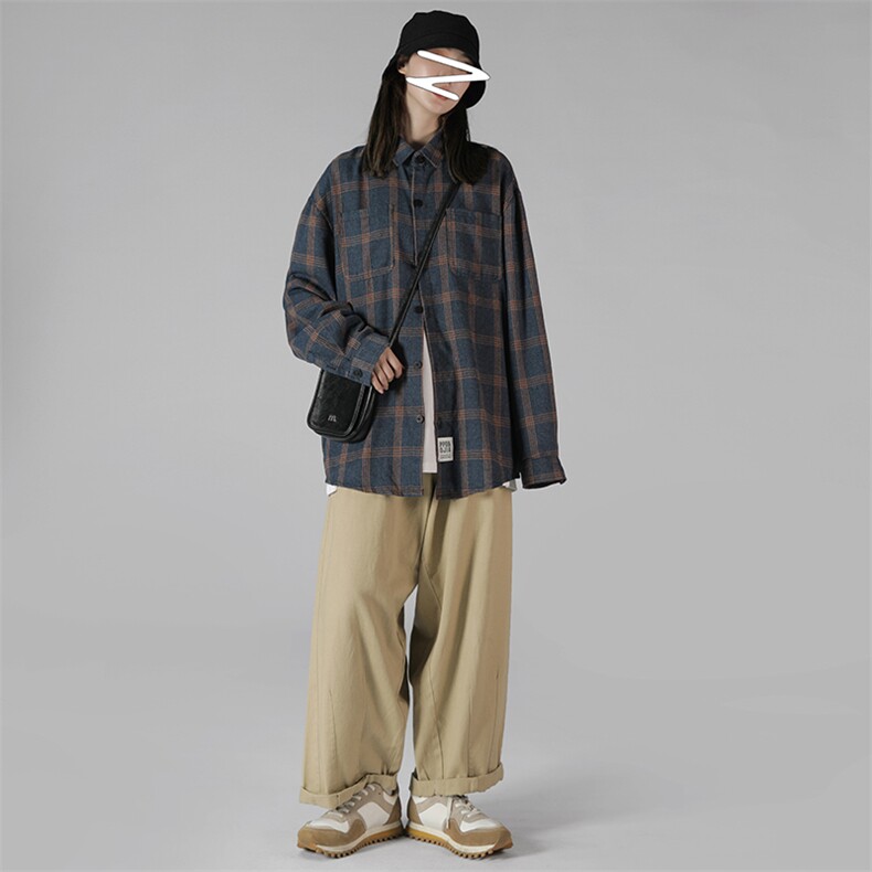 2021秋季新中性风蒙马特港风休闲大码男日系格子衬衫C508-P40,男装衬衫,电商A001
