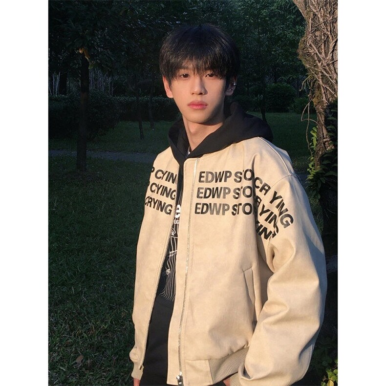 字母印花外套男款秋冬潮牌痞帅短款机车夹克棒球服BJK964,男装夹克,星座208-5