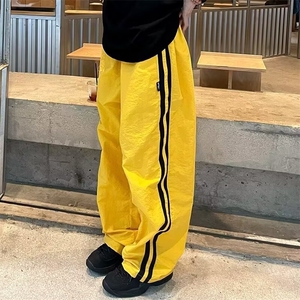 冰丝速干条纹裤子男秋季薄款多巴胺美式潮牌宽松直筒休闲运动长裤