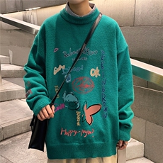 1港风日系宽松休闲情侣套头印花加厚毛衣男外套7696P55加绒P70，男装针织衫/毛衣，星座226-2