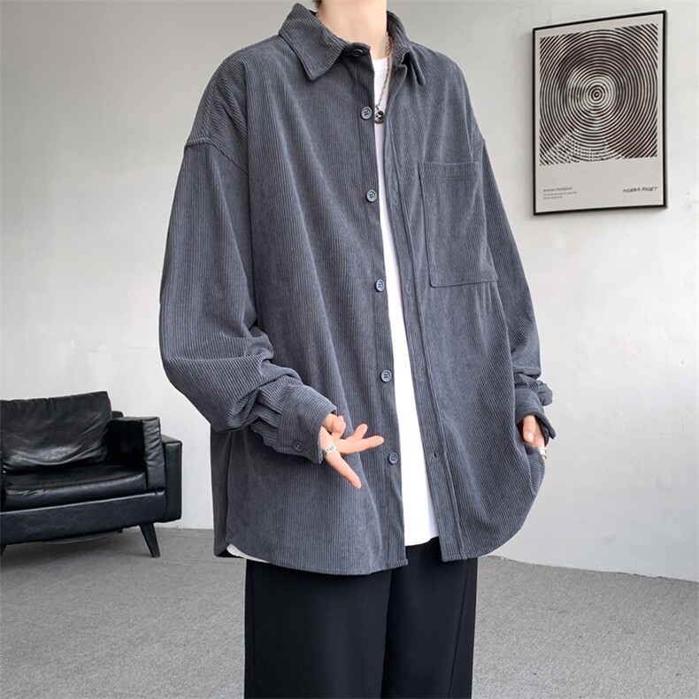 8XL-M灯芯绒衬衫特大码复古秋冬翻领长袖上衣纯色外套CS9001/P58图片