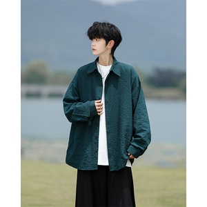8XL-M泡泡纱盐缩肌理长袖衬衫男夏季冰丝外套防晒衬衣CS29007P40图片