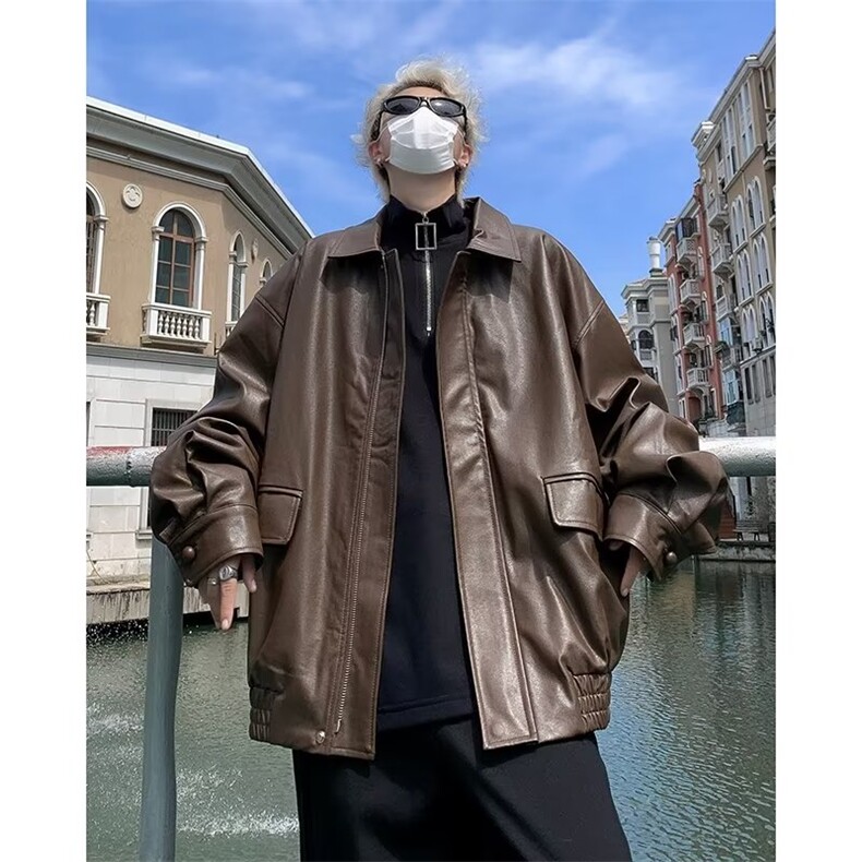美式复古皮衣外套男春秋季痞帅潮牌休闲宽松PU皮夹克翻领K205/P70,男装夹克,星座506