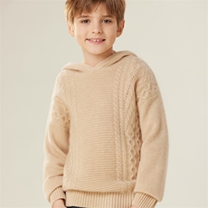 童装新款儿童羊绒衫七针扭花连帽衫纯色男女针织舒适儿童毛衣，童装儿童羊绒衫，跳跳羊儿童羊绒衫
