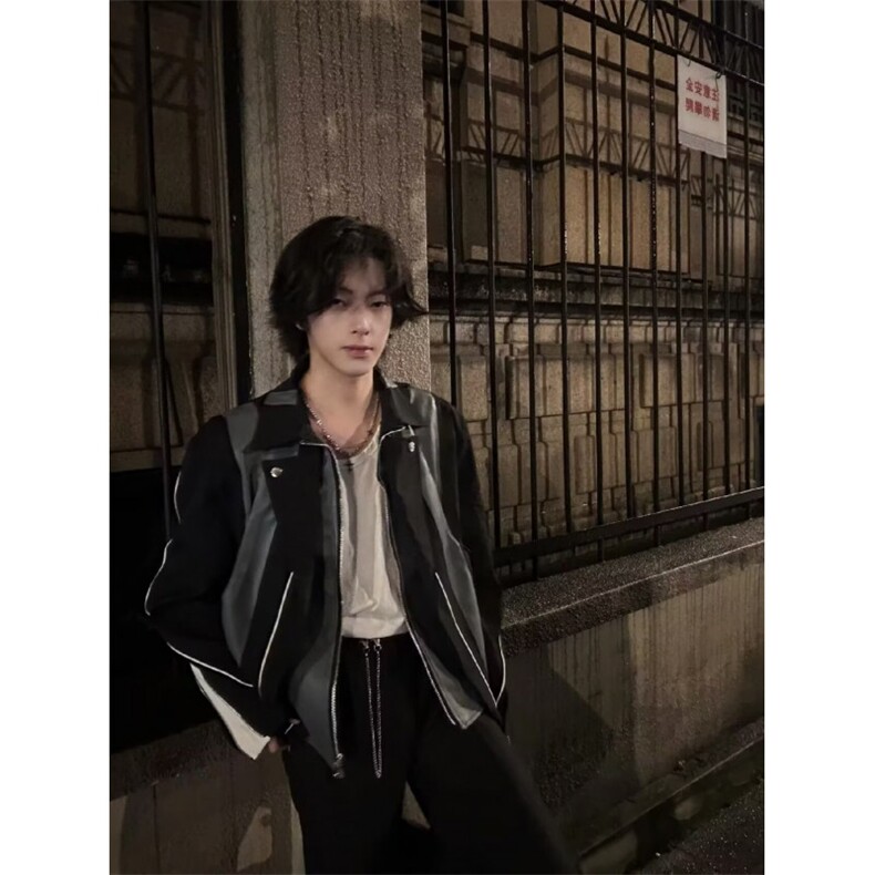 美式高级感解构拼接撞色设计感夹克男上衣机车服外套36099-p85,男装夹克,星座1008