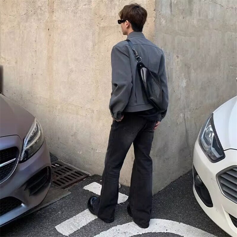 短款灰色外套男秋冬潮牌美式拉链翻领行政夹棉加厚夹克短款灰色,男装夹克,星座218-1（原230）
