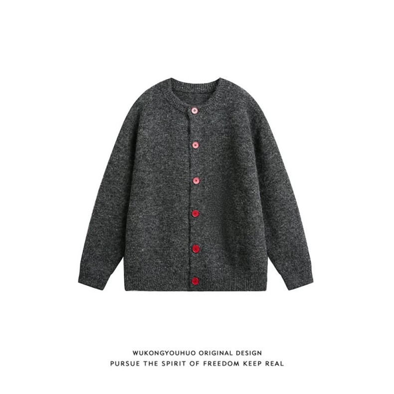 秋季软糯风单排扣开衫毛衣男女宽松百搭情侣针织外套ZZS160P55，男装针织衫/毛衣，电商D256A(原A064A)