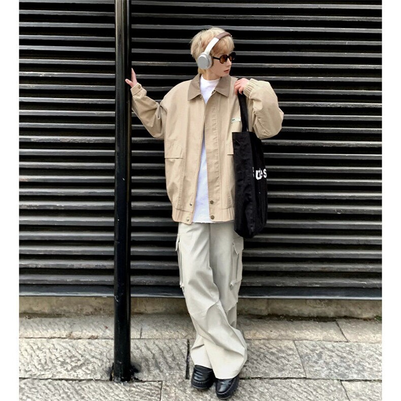 港风复古贴标夹克CD2055-TP80118潮牌高街设计感宽松休闲男,男装夹克,电商A102