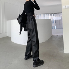 2024秋冬新款PU皮裤宽松直筒小个子高腰阔腿女裤休闲西装裤长裤，女装休闲裤，梦白服饰厂