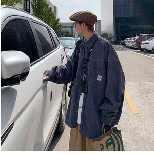 春秋薄款灯芯绒外套男港风时尚潮牌宽松痞帅衬衣韩版百搭长袖衬衫图片
