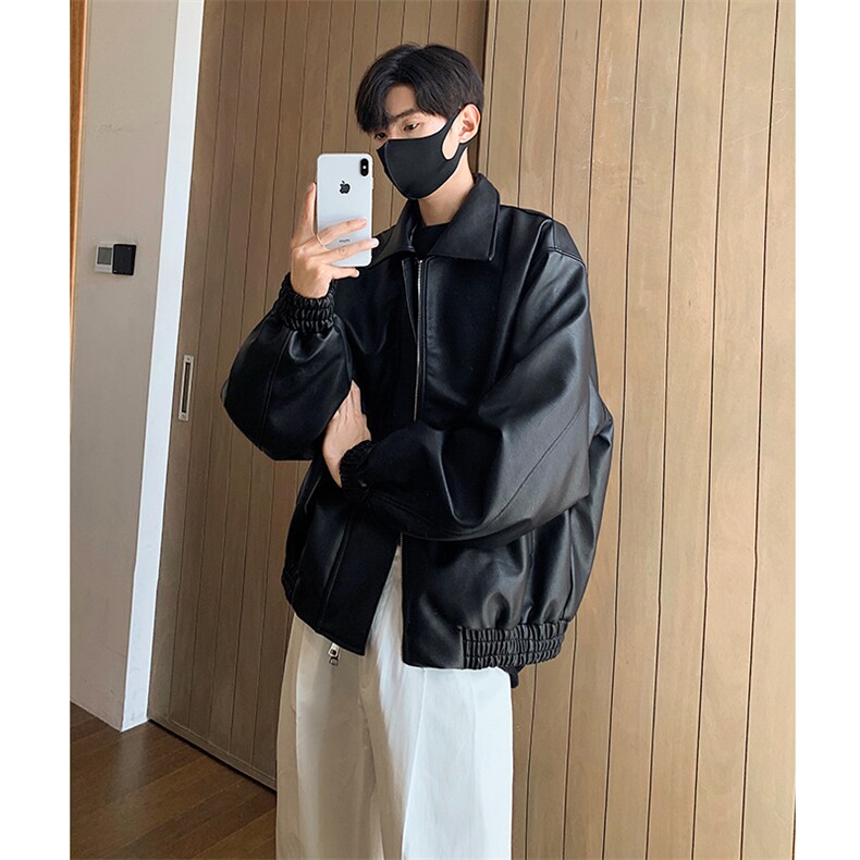 美拉德痞帅韩版宽松翻领PU皮衣夹克男女百搭外套B289-JK2026-P120,男装夹克,电商B289-1